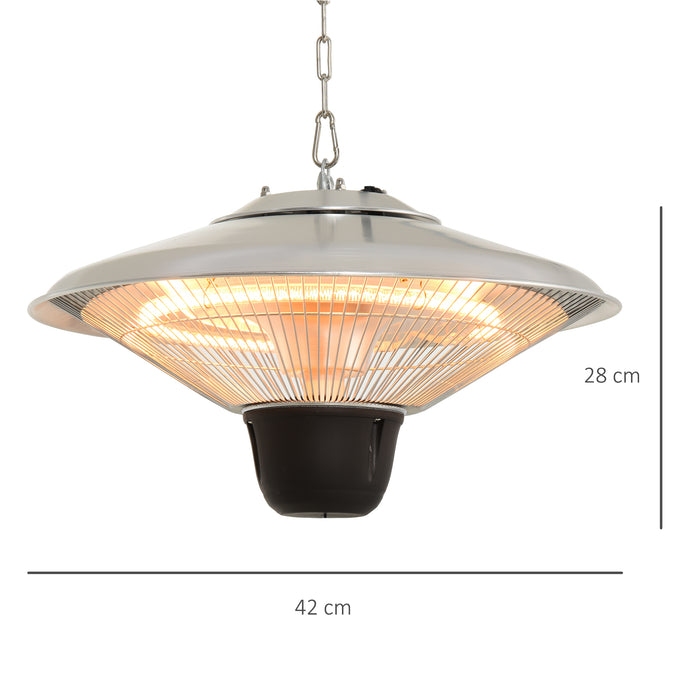 1500W Patio Heater Outdoor Ceiling Mounted Aluminium Halogen Electric Hanging Heating Light Pull Switch Control