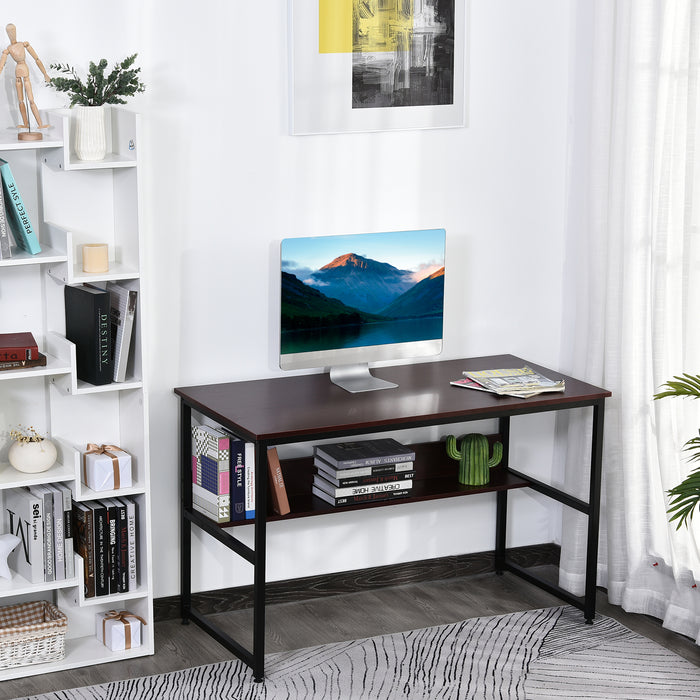 Computer Desk w/Storage Shelf Adjustable Feet Metal Frame Home Office Laptop Study Writing Workstation Table Brown