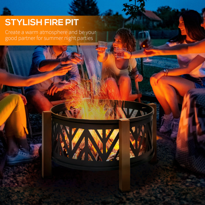 2-in-1 Outdoor Fire Pit Bowl with BBQ Grill Grate 30" Steel Heater with Spark Screen Cover, Fire Poker for Backyard Bonfire Outdoor Cooking