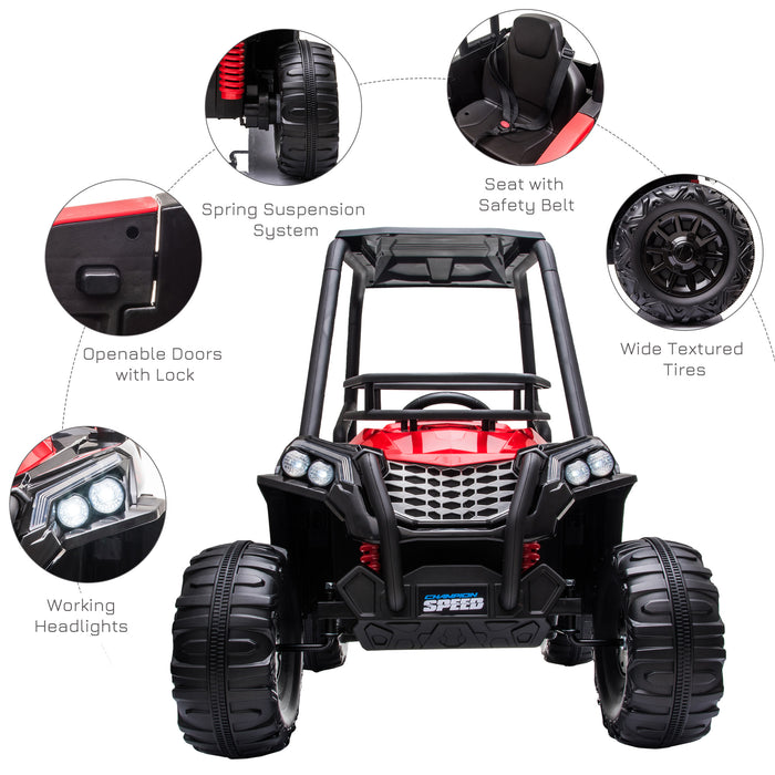 12V Battery-powered Kids Electric Ride On Car Off-road UTV Toy 3-6 km/h with High Roof Parental Remote Control Lights MP3 Suspension Wheels Red