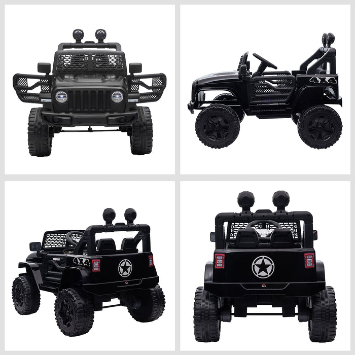 12V Battery-powered 2 Motors Kids Electric Ride On Car Truck Off-road Toy with Parental Remote Control Horn Lights for 3-6 Years Old Black