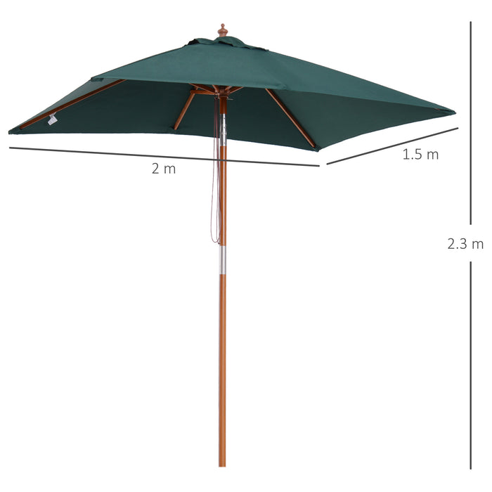 Wooden Patio Umbrella Market Parasol Outdoor Sunshade 6 Ribs Brown Green