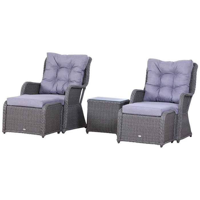 2 Seater Deluxe Garden Rattan Furniture Sofa Chair & Stool Table Set Patio Wicker Weave Furniture Set Aluminium Frame Fully-assembly - Grey