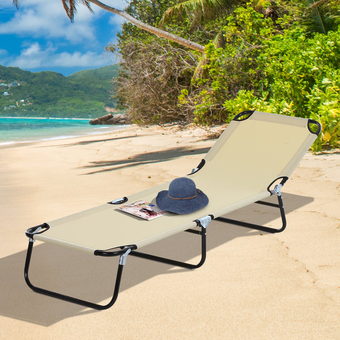 Portable Folding Sun Lounger With 5-Position Adjustable Backrest Relaxer Recliner with Lightweight Frame Great for Pool or Sun Bathing Beige