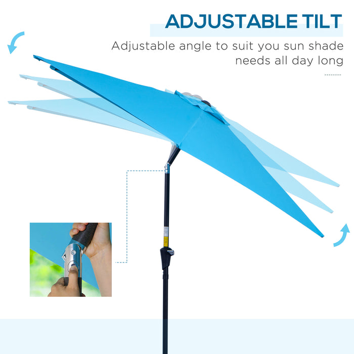 2.7M Patio Tilt Umbrella Sun Parasol Outdoor Garden Sun Shade Aluminium Frame with Crank???Blue???