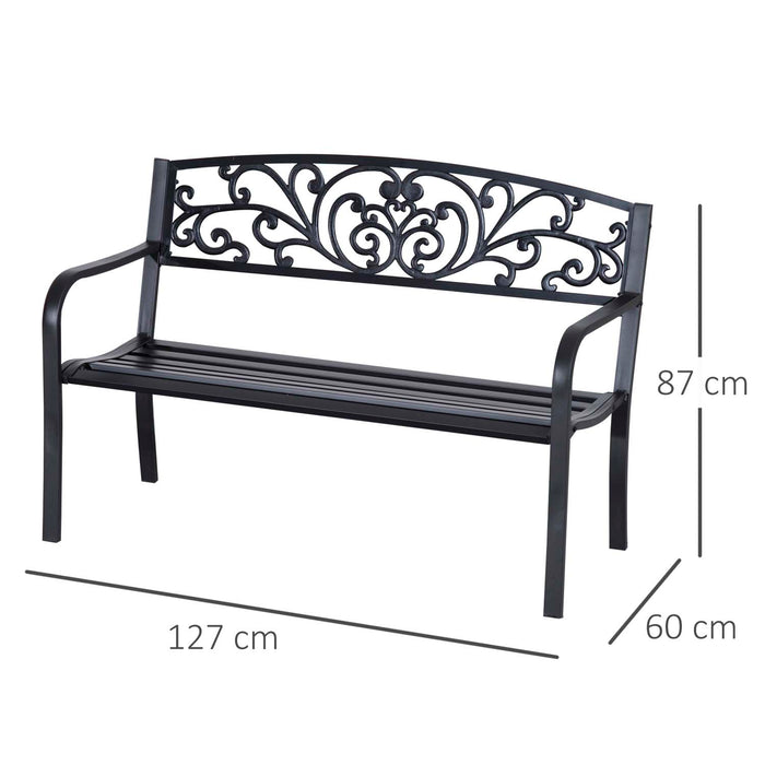 2 Seater Metal Garden Park Bench Porch Outdoor Furniture Patio Chair Seat Black