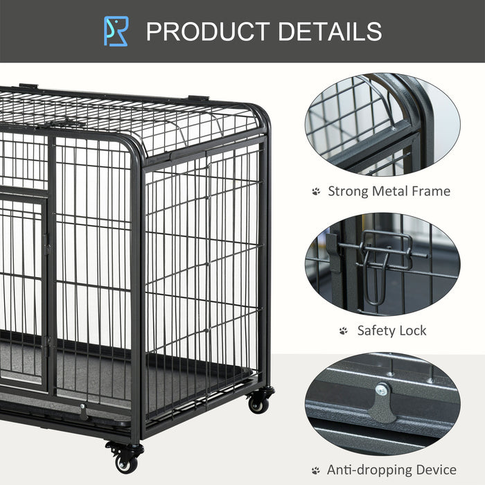 PawHut Heavy Duty Dog Crates Foldable Indoor Dog Kennel and Dog Cage Pet Playpen with Double Doors Removable Tray Lockable Wheels Openable Top