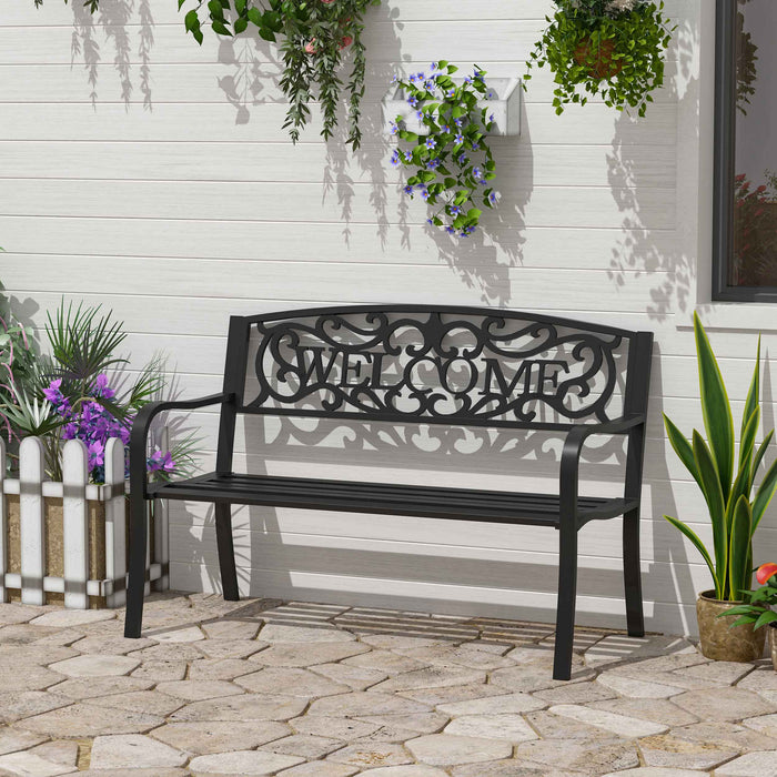 2 Seater Metal Garden Bench Patio Outdoor Park Porch Chair