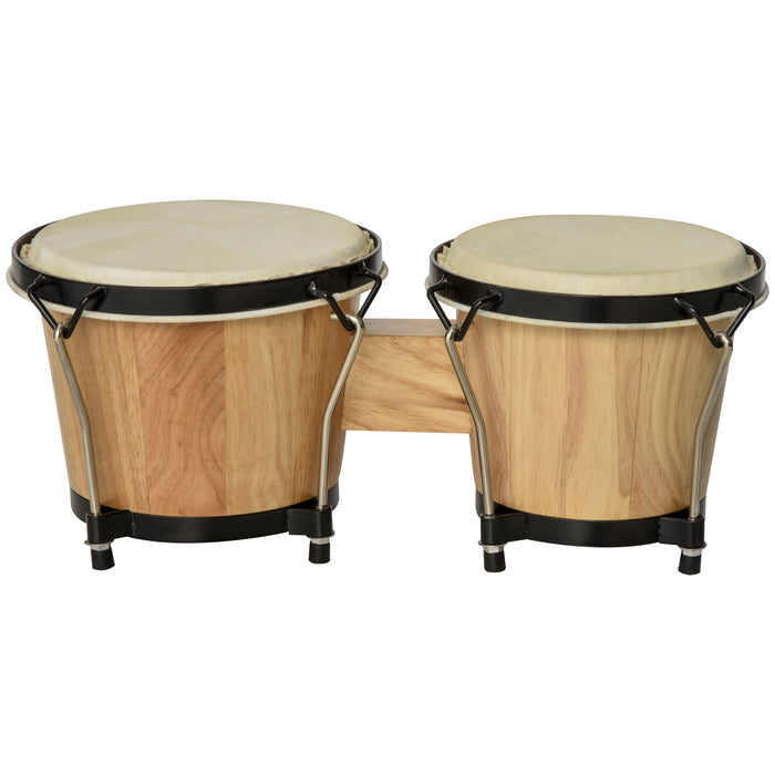 Wooden Bongo Drum Set w/ Sheepskin Drum Head, Percussion Instrument, ?¬7.75" & ?¬7" Drums, for Kids Adults, w/ Tuning Wrench