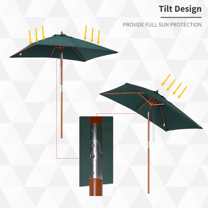 Wooden Patio Umbrella Market Parasol Outdoor Sunshade 6 Ribs Brown Green