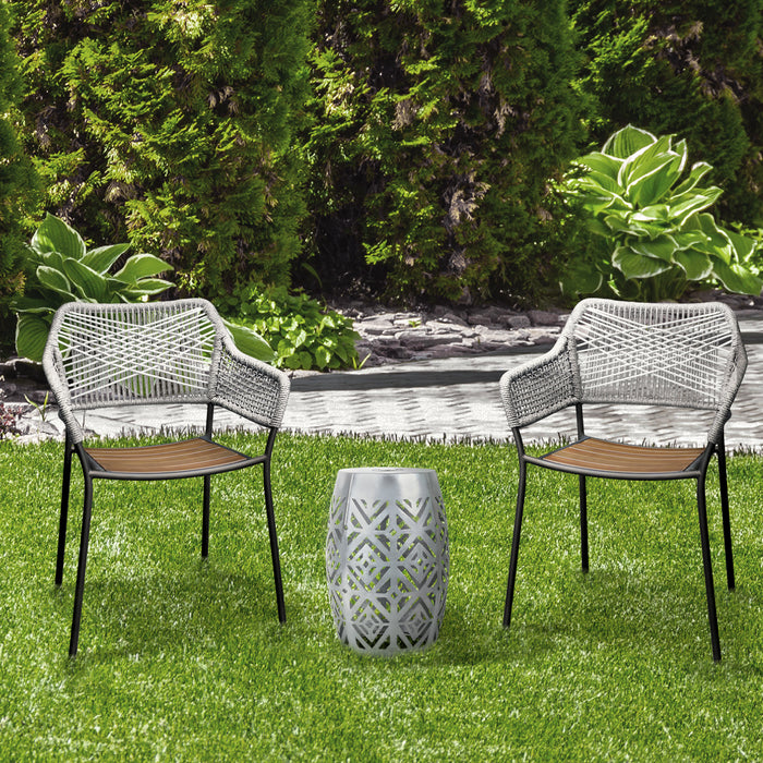 Decorative Cut-out Patio Side Table with Solar Powered LED Light