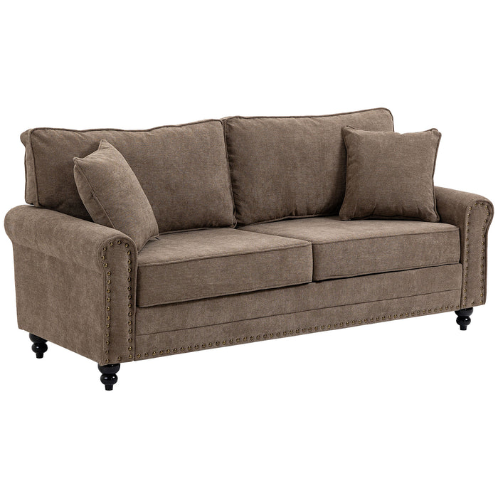 2 Seater Sofas for Living Room, Fabric Sofa with Nailhead Trim, Loveseat with Cushions and Throw Pillows, Brown