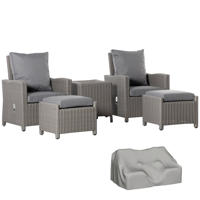 2 Seater Outdoor PE Rattan Patio Furniture Set Lounge Sofa Footstool Cooler Bar Coffee Table Conversation Set with Olefin Cushion