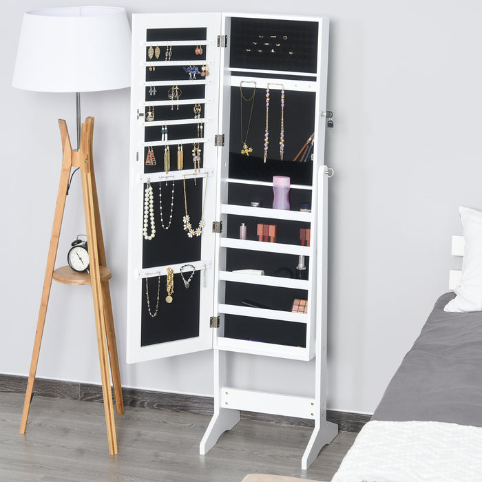 Jewelry Cabinet Standing Mirror Full Length Makeup Lockable Armoire Storage Organizer White