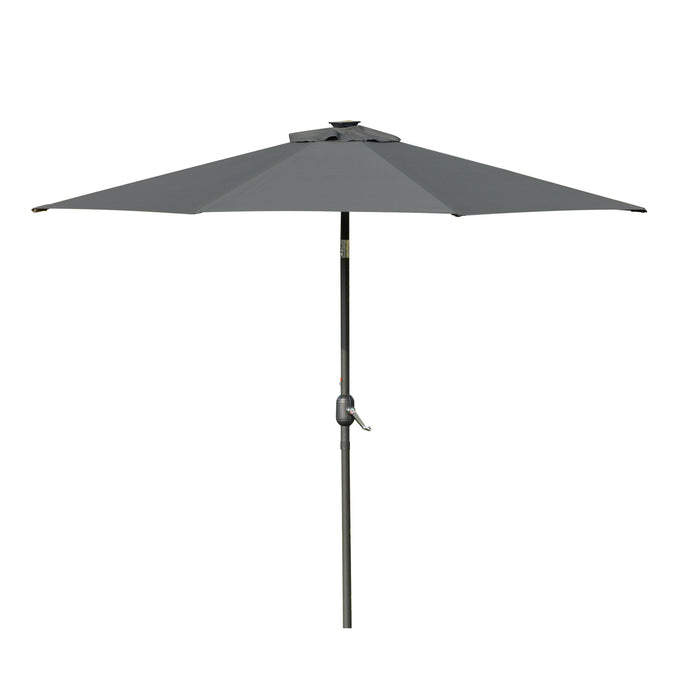 2.7m Patio LED Umbrella with Push Button Tilt/Crank 8 Ribs Sun Shade for Outdoor Table Market Umbrella Grey