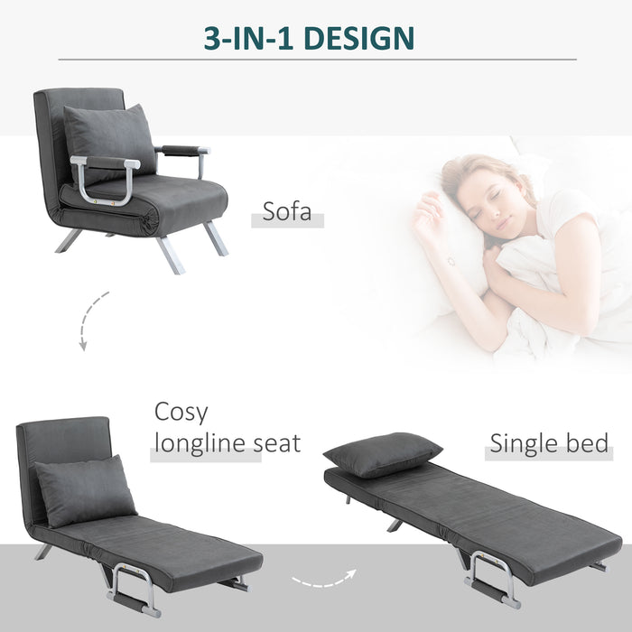 Modern 2-In-1 Design Single Sofa Bed Sleeper Foldable Portable Armchair Bed Chair Lounge Couch with Pillow for Living Room, Bedroom, Dark Grey