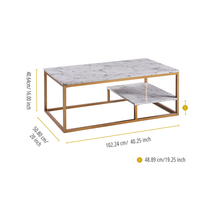 Wooden Coffee Table Marble Effect Modern Living Room Marmo