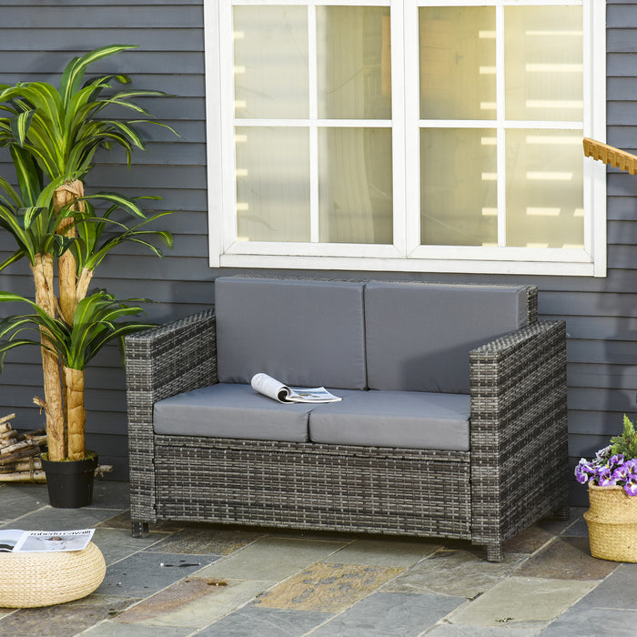 2 Seater Rattan Sofa Chair All-Weather Wicker Weave Chair Outdoor Garden Patio Furniture - Grey