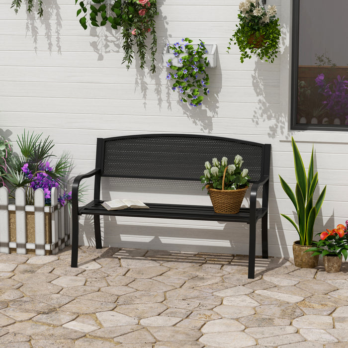 2 Seater Metal Garden Bench Garden Park Porch Chair Outdoor Patio Loveseat Seat Mesh Net Backrest Black