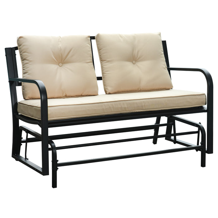 2-Person Outdoor Loveseat Glider Bench Rocking Chair for Patio, Garden, Yard, Porch with Armrest and Cushions, Khaki